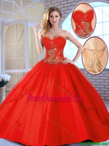 2016 Fall Cheap Appliques Sweetheart New Style Quinceanera Gowns in Red