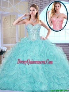 Latest Beading and Ruffles New Style Quinceanera Dresses in Aqua Blue for 2016