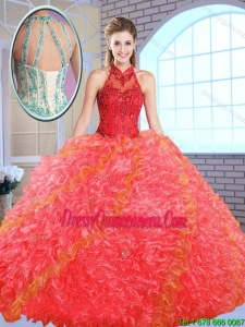 Cheap Appliques and Ruffles 2016 Perfect Quinceanera Gowns with High Neck