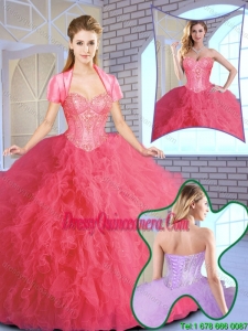 Elegant Ruffles and Sequins 2016 Perfect Quinceanera Gowns in Coral Red