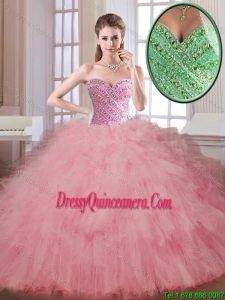 Luxurious Beading and Ruffles New Style Quinceanera Dresses in Watermelon