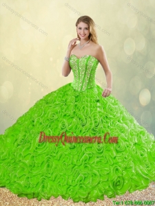 Popular Brush Train New Style Quinceanera Dresses with Rolling Flowers for 2016