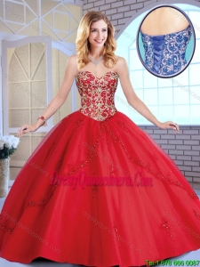 Exclusive Red Sweetheart Sweet 16 Dresses with Beading and Applique