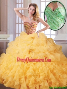 Hot Sale Winter Beading and Ruffles 2016 Perfect Quinceanera Dresses in Gold