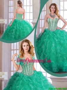 Perfect Turquoise Sweet 16 Dresses with Beading and Ruffles