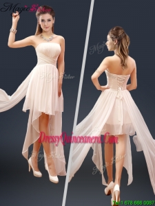 Summer Cheap Champagne Asymmetrical Dama Dresses with Ruching