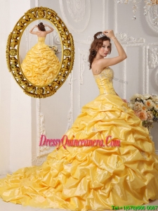 2016 Perfect Pick Ups and Appliques Quinceanera Dresses with Court Train
