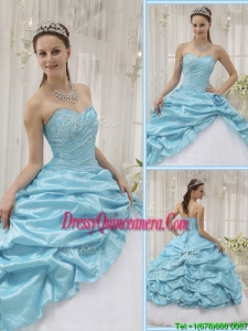 Perfect Beading Sweetheart Quinceanera Dresses in Aqua Blue