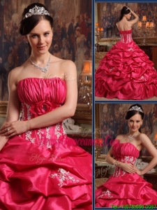 Classic Strapless Appliques Quinceanera Dresses in Coral Red