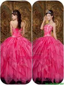 Designer Appliques and Ruffles Hot Pink Quinceanera Gowns