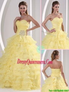 Designer Sweetheart Quinceaners Dresses with Appliques and Ruffled Layers
