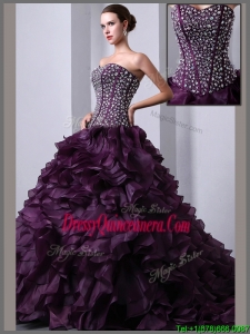 Designer A Line Brush Train Beading and Ruffles Quinceanea Gowns