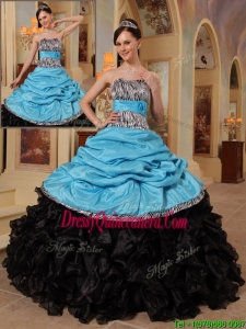 Designer Blue and Black Ball Gown Strapless Quinceanera Gowns