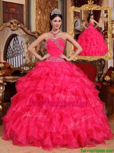 Designer Coral Red Ball Gown Floor Length Quinceanera Gowns