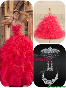 Exclusive Coral Red Quinceanera Dresses with Beading and Ruffles