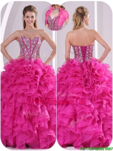 Exclusive Ruffles and Beading Quinceanera Dresses in Fuchsia