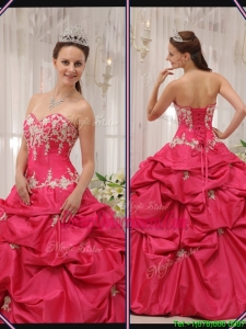 2016 Exclusive Sweetheart Appliques Quinceanera Gowns with in Coral Red