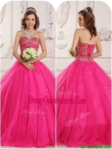 Fabulous A Line Beading Quinceanera Gowns in Hot Pink