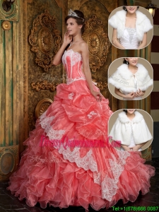 Fabulous Appliques and Ruffles Quinceanera Dresses in Waltermelon