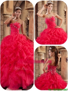 Fabulous Coral Red Ball Gown Floor Length Ruffles Quinceanera Dresses