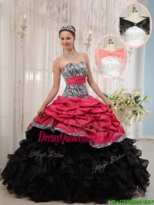 Fabulous Red and Black Sweetheart Quinceanera Dresses in Zebra