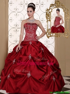 Luxurious Pick Ups Strapless Sweet 16 Dresses in Wine Red