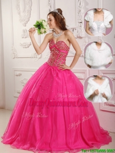Luxurious A Line Hot Pink Sweet 16 Dresses with Beading