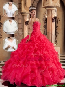 Luxurious Beading and Ruffles Sweet 16 Dresses in Coral Red