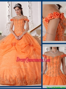 Luxurious Ball Gown Appliques and Hand Made Flowers Sweet 16 Dresses