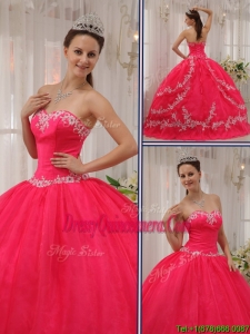 Luxurious Coral Red Sweet 16 Dresses with Appliques