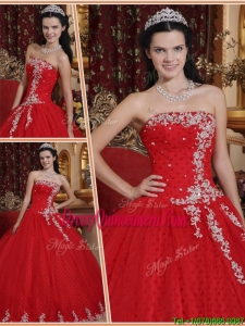 Luxurious Red Ball Gown Strapless Sweet 16 Dresses