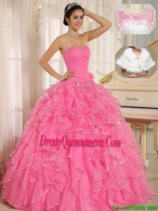 LuxuriousRuffles and Beading Sweet 16 Dresses in Rose Pink