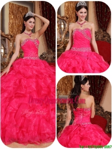 New Style Ball Gown Beading Quinceanera Dresses in Coral Red