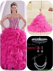New Style Ruffles and Beading Fuchsia Quinceanera Dresses