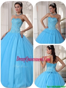 New Style Sky Blue Ball Gown Floor Length Quinceanera Dresses