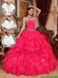 New Style Beading Sweetheart Sweet 15 Dresses in Coral Red