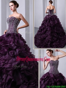 New Style Sweetheart Beading and Ruffles Quinceanea Dresses with Brush Train
