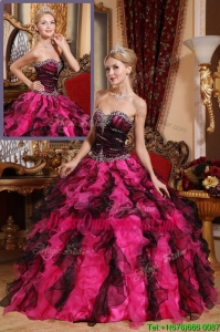 Perfect Beading and Ruffles Sweet 15 Dresses in Black and Red