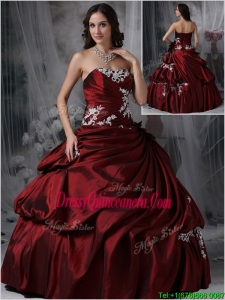 Perfect Strapless Burgundy Sweet 15 Dresses with Appliques