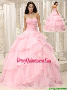 2016 Beautiful Baby Pink Quinceanera Dresses with Beading and Ruffles