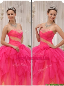 2016 Luxurious Beading Strapless Quinceanera Dressesin Hot Pink