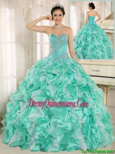 Pretty Beading and Ruffles Apple Green Quinceanera Dresses