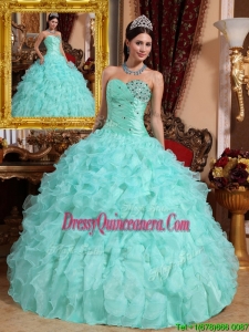 Pretty Beading and Ruffles Quinceanera Dresses in Apple Gree