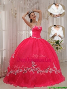 Pretty Sweetheart Appliques Quinceanera Dresses in Coral Red
