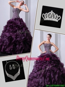 Romantic Brush Train Quinceanera Dresses with Beading and Ruffles