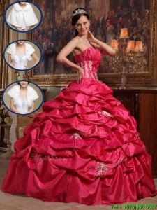 Romantic Coral Red Strapless Quinceanera Dresses with Appliques