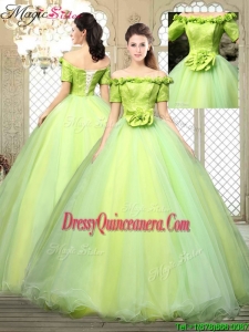 2016 Pretty Off the Shoulder Quinceanera Dresses with Hand Made Flowers