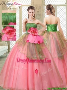 The Most Popular Strapless Quinceanera Gowns with Hand Made Flowers for 2016