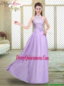 2016 Beautiful High Neck Lace Lavender Dama Dresses