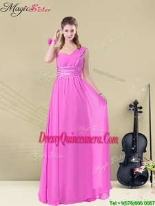 Beautiful Empire One Shoulder Dama Dresses with Belt for 2016